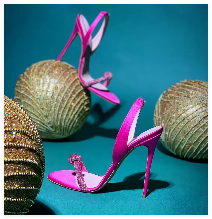 Sommer Stiletto Kristall Schleife Satin Bunte Sandalen Damen Große Größe Sexy High Heels Blau/Schwarz Party Designer Günstige Schuhe