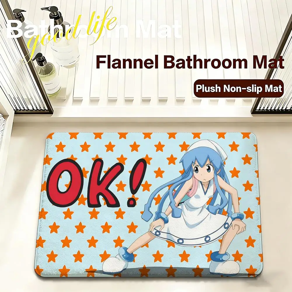 Komödie Shinryaku! Ika Musume Bodenmatte, Flanell-Badematte, schnell trocknend, rutschfest, weich, langlebig, für Eingangsbereich und Badezimmer Image