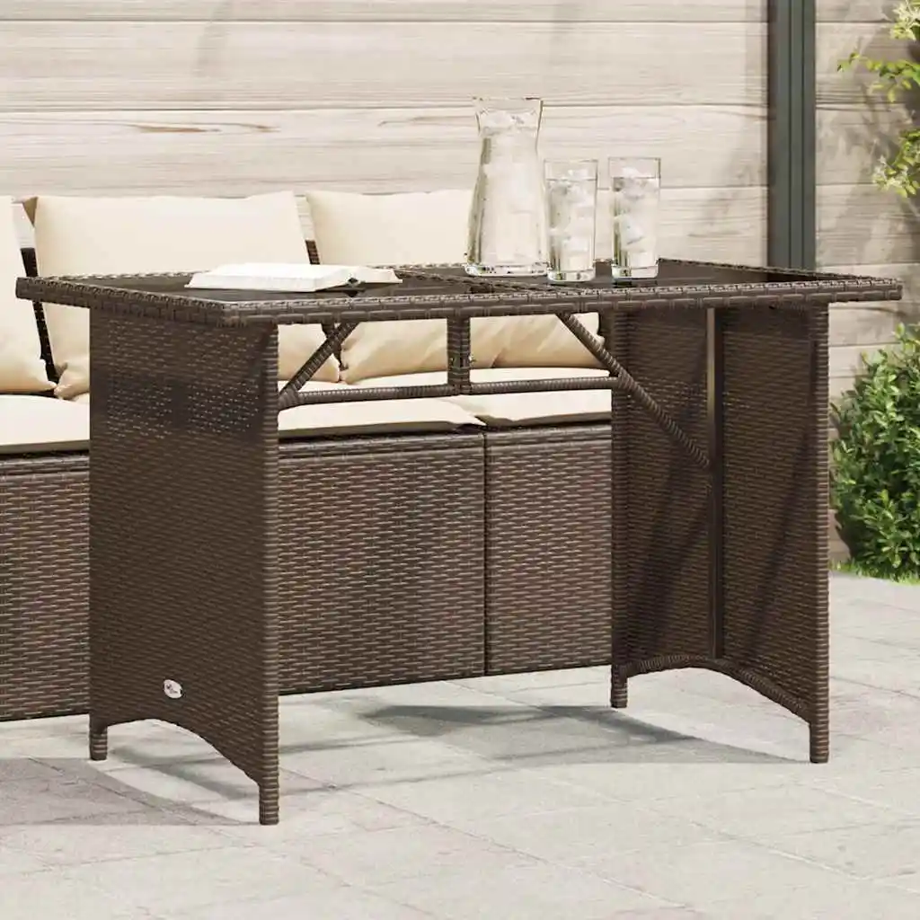 Gartentisch mit brauner Glasplatte, 110x68x70 cm, Rattan, moderner, wasserdichter Gartentisch aus Holz, für Terrasse, Hof, Freizeit (nur Tisch)