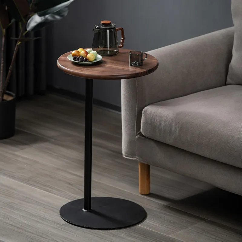 Runder Beistelltisch aus nordamerikanischem schwarzem Walnussholz, mobiler, platzsparender Sofa-Beistelltisch für das Wohnzimmer, kleiner Couchtisch am Bett Image