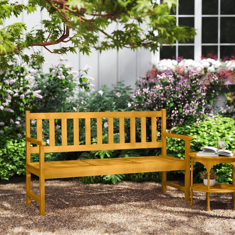 MODFU Gartenbank 2-Sitzer mit klappbarem Tisch, Teak
