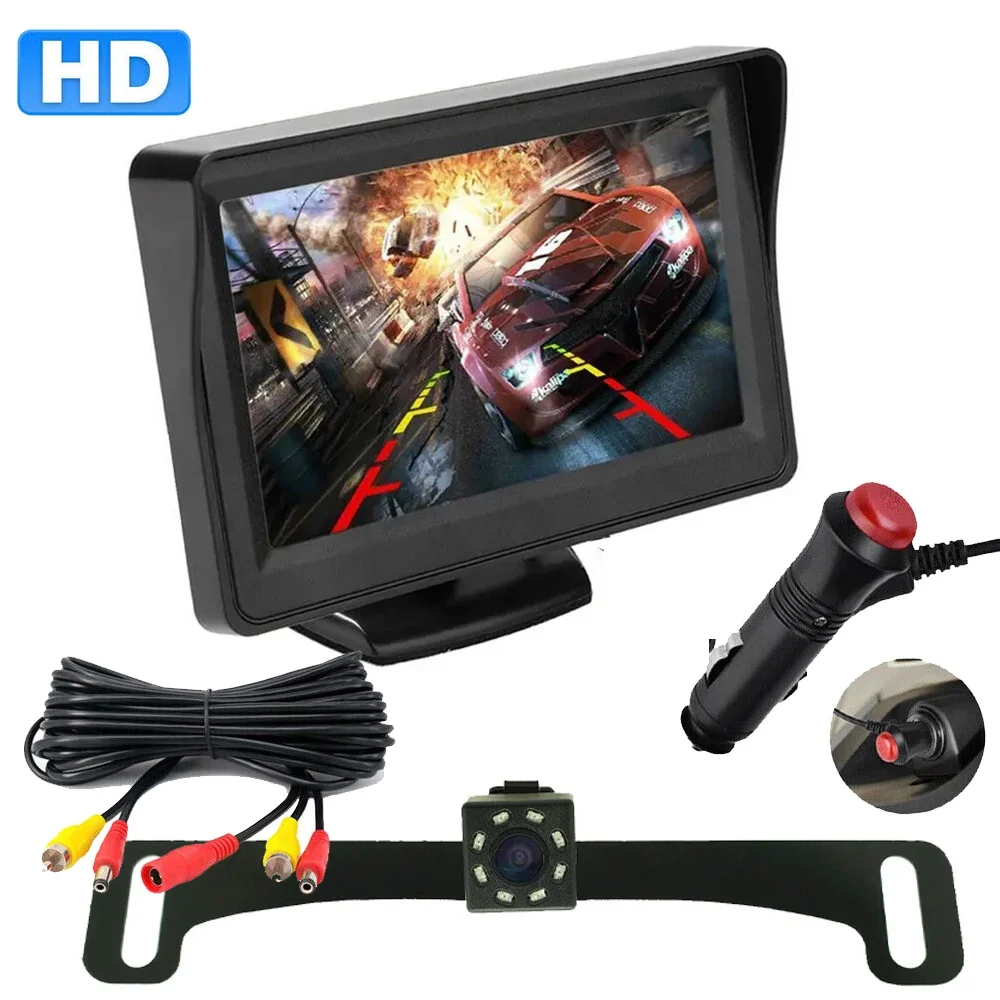 DIY Einfache Installation Ein-Draht 4,3 "Auto Rückansicht Backup Kamera Monitor Kit HD Nachtsicht Reverse parkplatz System für Van/Lkw/Auto/ Image