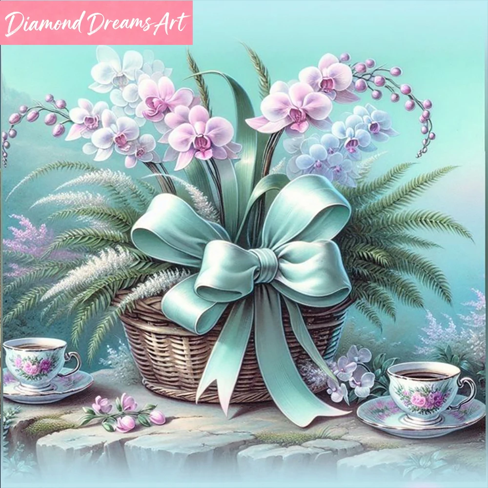 DIY-Diamantmalerei-Set, rundes Diamantmosaik mit Blumen, geeignet für Anfänger und Erwachsene, Wanddekoration für Zuhause, Geschenk. Image