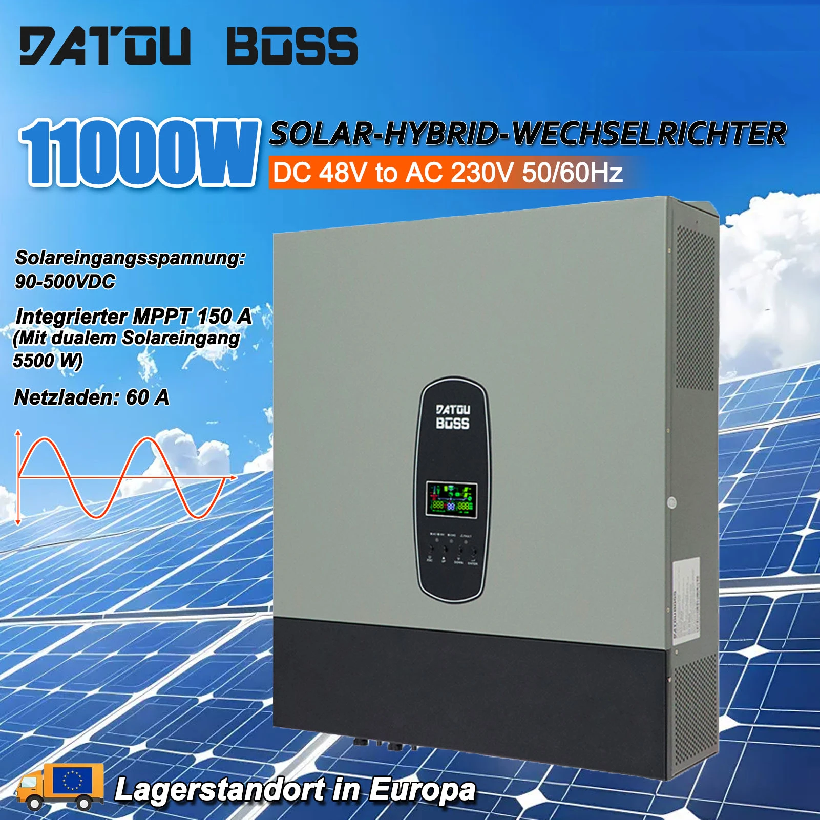 DATOUBOSS 48V11kW Solar-Hybrid-Wechselrichter Dual MPPT 150A Hochleistungs-Off-Grid-Backup-Lösung EU-Lager Schnelle Lieferung Image