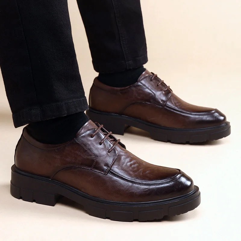 Neue Männer Leder Schuhe Für Männer Business Kleid Schuhe Slip Auf Unsichtbare Innere Höhe Zunehmende männer Schuhe 8/10 CM hochzeit Schuhe