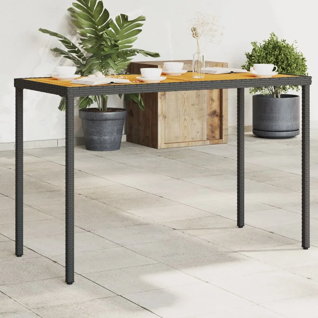 Gartentisch mit schwarzer Akazienholzplatte, 115x54x74 cm, moderner, wasserfester Gartentisch aus Holz für Terrasse und Hof (nur Tisch)