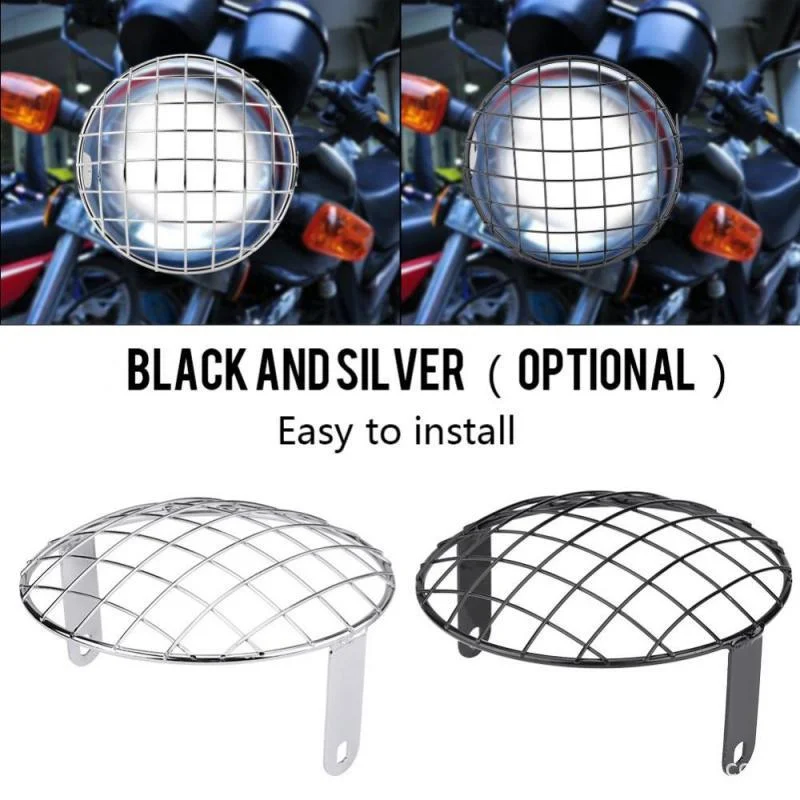 7INCH Universal Motorrad Scheinwerfer Lampe Abdeckung Schutz für Harley-Davidson Motorrad Mesh Maske Vintage Grill Seite Montage Netzmaske Vintage Beschützer Netzschutz Motorrad Scheinwerfer
