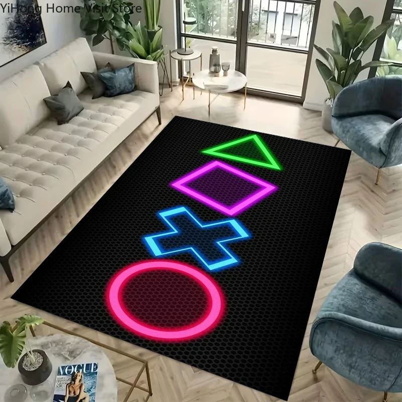 Cartoon-Gamer-Gamecontroller-Teppich für Wohnzimmer, rutschfester Wohnzimmerteppich, großer Teppich für Schlafzimmer, Kinderzimmer, Bodenmatte Image