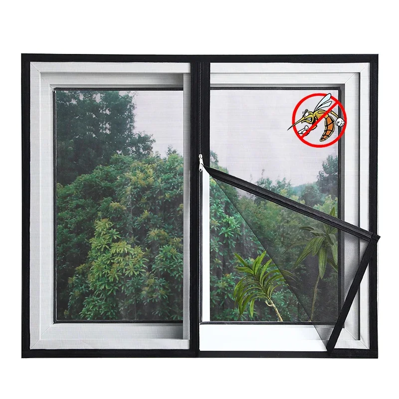 Schwarzes Fenstergitter mit Reißverschluss, selbstklebender Reißverschluss, Moskitonetze für Fenster, Anti-Mücken-Fenster-Türvorhang
