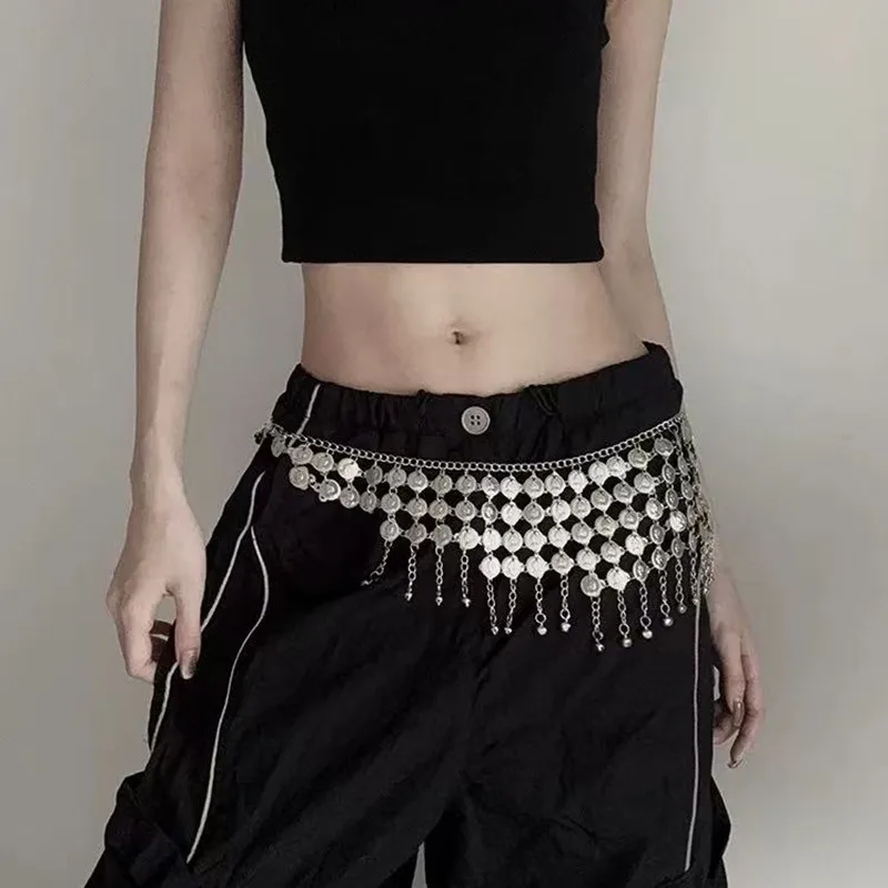 Y2K Spicy Girl Münze Quaste Taillenkette Modedesign dekorative Kette passender Rock Retro Nische vielseitiger dünner Gürtel Image