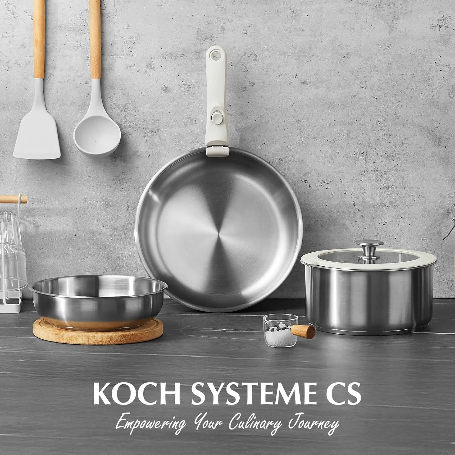 KOCH SYSTEME CS 7-teiliges Edelstahl-Kochgeschirr-Set Töpfe und Pfannen Set mit Abnehmbarem Griff Küchen-Kochgeschirr-Set Induktion Image