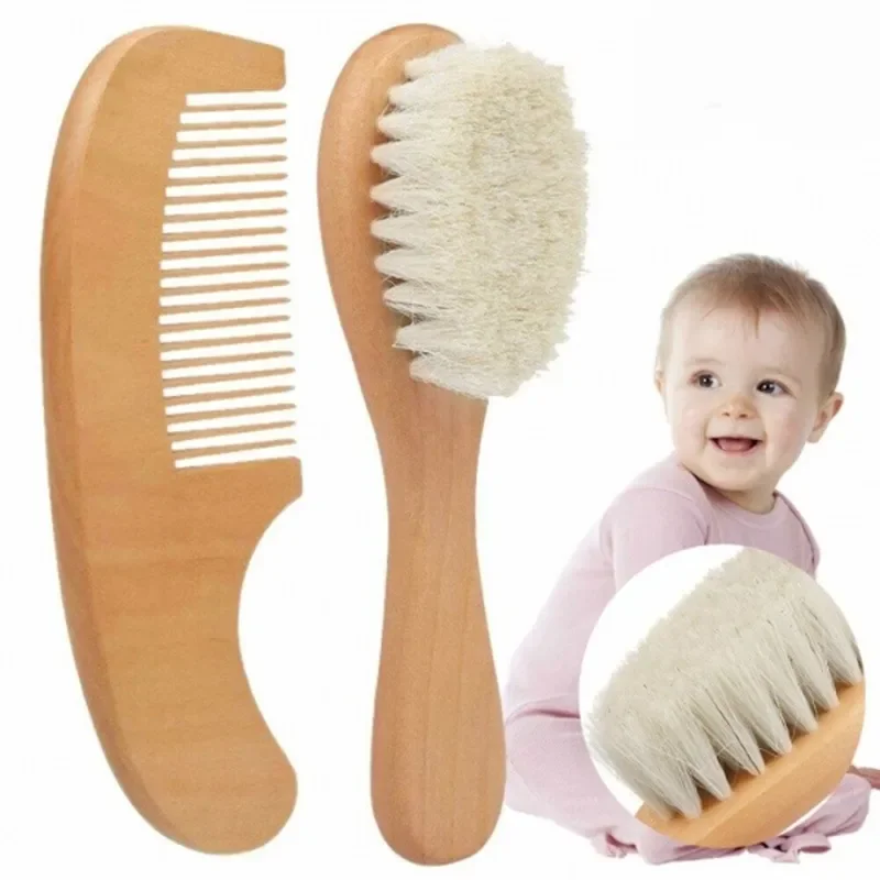vvocci Neugeborenen-Babybürste aus Wolle und Holz, Neugeborenen-Haarbürste, Kopfmassagegerät für Säuglinge, tragbare Bürste, Haarbürste für die Badewanne, neu Image
