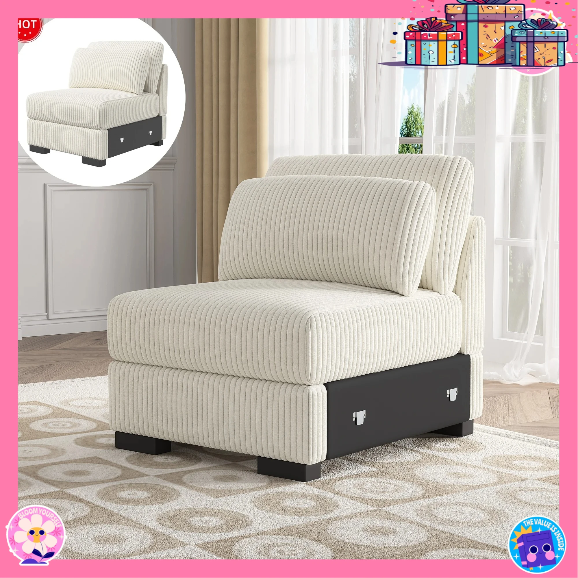 Anajqaqia Modulares Sofa, gepolstertes Sofa aus Cordstoff mit abnehmbaren Kissen und Rückenlehne, Sofa für das Wohnzimmer