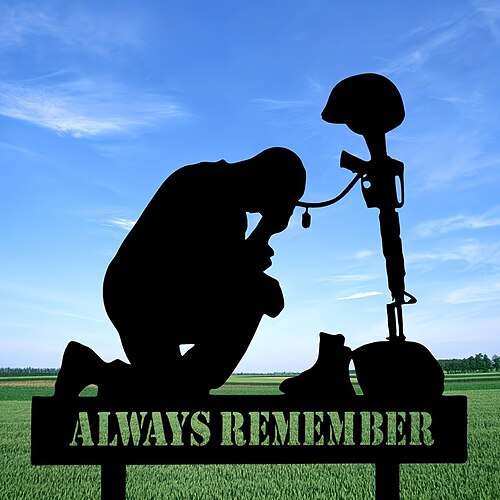 Cartello patriottico da giardino in metallo con soldato per il Memorial Day, decorazione per il 4 luglio, monumento ai caduti, arte in ferro per giardino, cimitero decorazioni da giardino