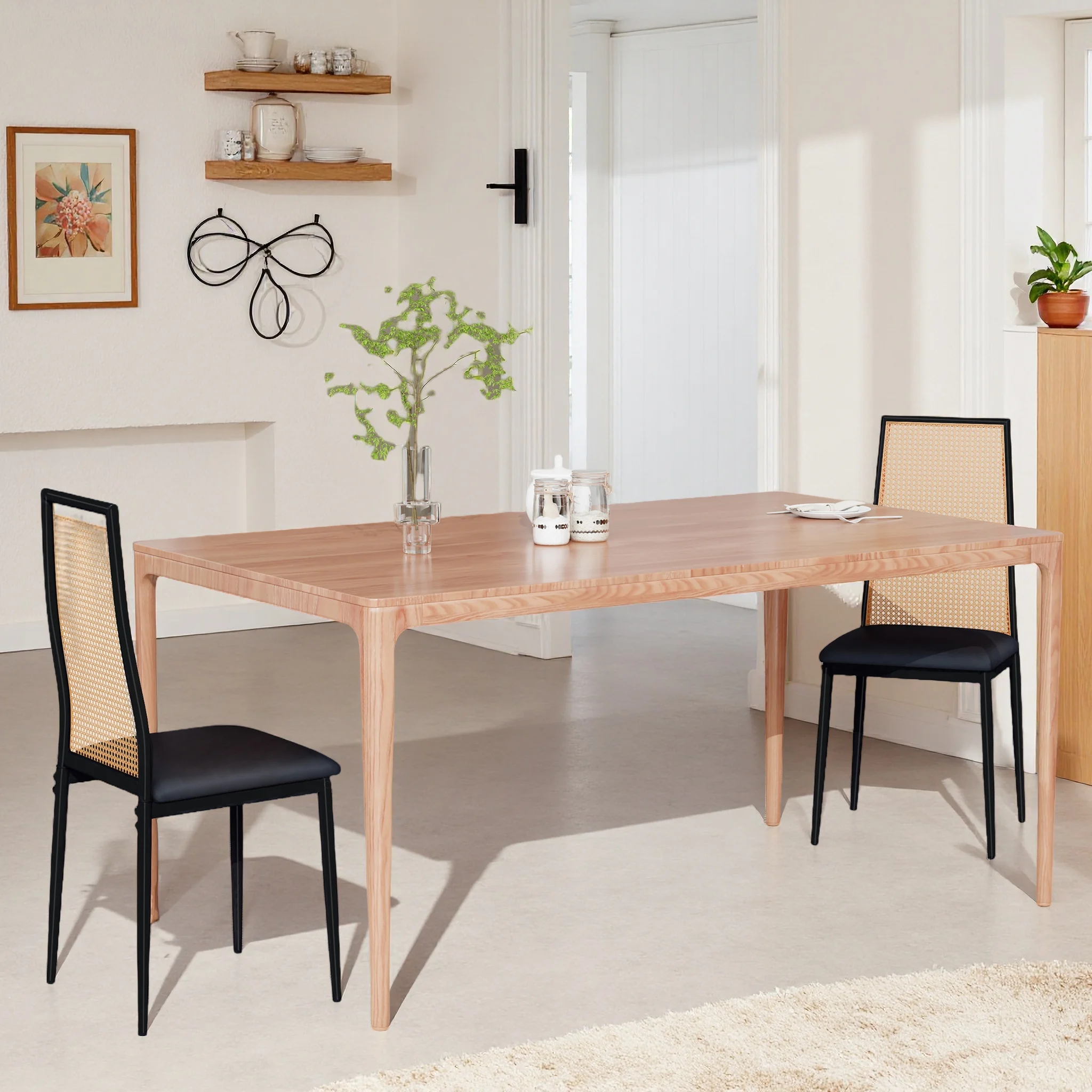 Set di 2 sedie da pranzo, sedie da pranzo in rattan, sedie da reception, sedie da cucina, sedie imbottite, sedie d'accento per sala da pranzo, sedia imbottita per soggiorno, nere