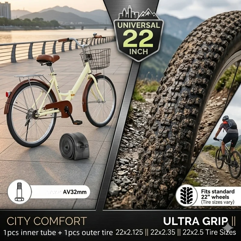 22-Zoll-Fahrradreifen und Schlauch-Set 22x2.125 22x2.35 22x2.5 AV32mm Schrader-Ventil Gummi-Fahrradreifen für MTB Elektrofahrrad Image