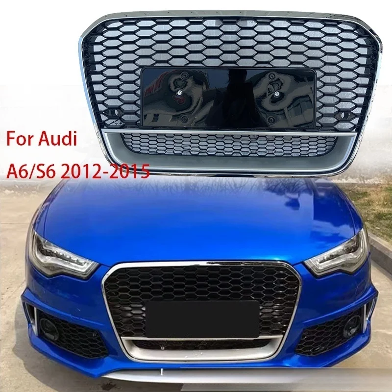 Für Audi A6 C7 Geändert RS6 Racing Grills Grill Waben Haube 2012 2013 2014 2015 Frontschürze Mesh Abdeckung platte Auto Zubehör Image