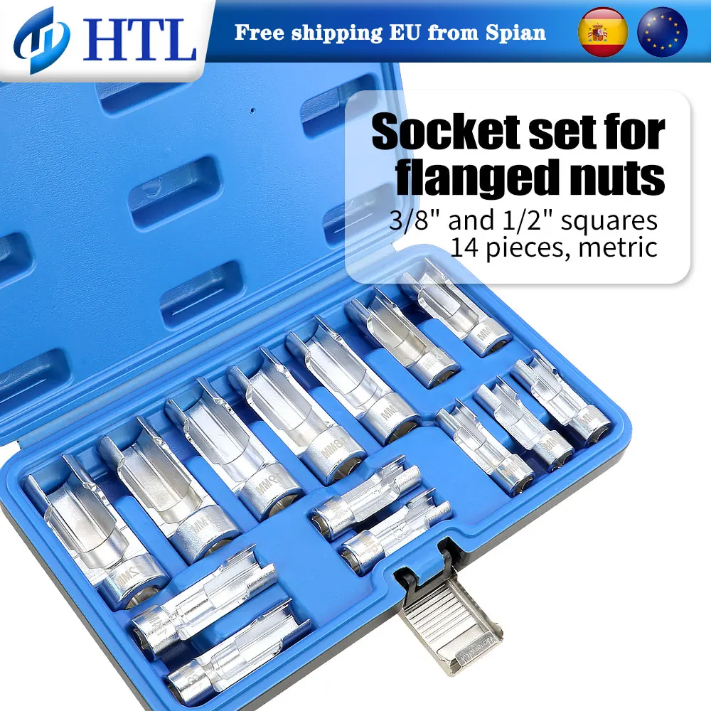 Set di 14 Chiavi a Bussola a 5 Punte per Tubi a Flare, Attacco da 3/8" e 1/2", 8-22mm, per Iniettori Carburante e Sensori di Temperatura, Strumento per Riparazioni Auto