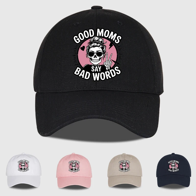 „Gute Mütter schwören auf böse Worte“ Skelett-Mama Baseballkappe für Damen, Vintage-Stil, gewaschene Baumwolle, verstellbare Dad-Mütze, lustiges Mama-Geschenk, Sonnenhut Image