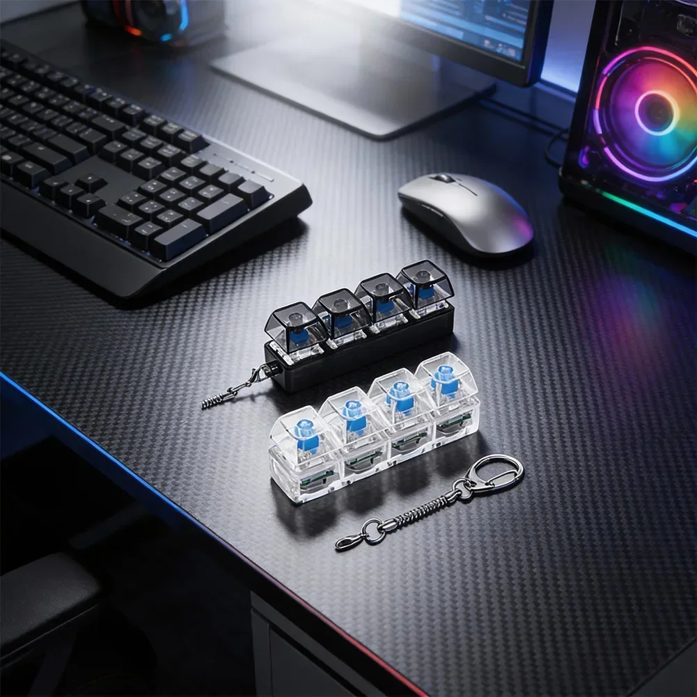 4-Tasten-Fingertastatur-Schlüsselanhänger, RGB-Tastatur-Fidget-Spielzeug mit Lichtern zur Stresslinderung, Entspannung und Beruhigung Image