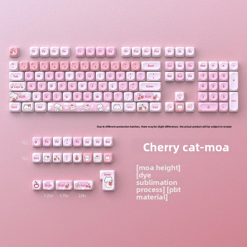 Cherry Cat-Themen-Tastenkappen – MOA-Sublimation, 131 Tasten, DIY-Komplettset PBT für die individuelle Gestaltung mechanischer Tastaturen Image