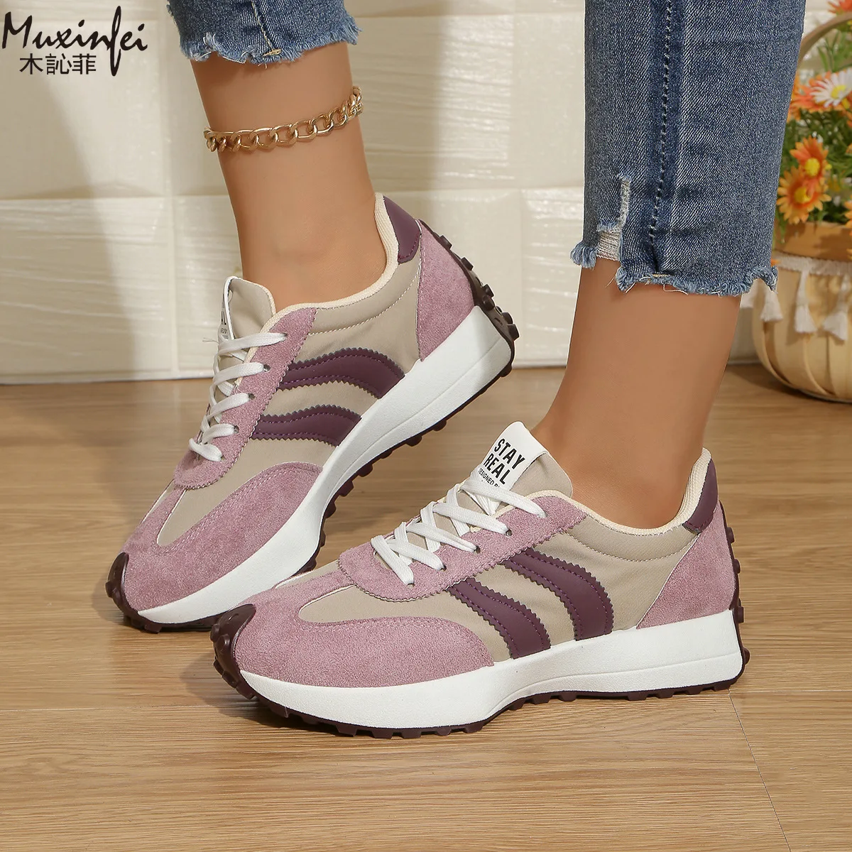 Damen Frühling Neue Dicksohlige Dad-Schuhe Vielseitige Retro-Trainingsschuhe Höhenerhöhende Schnür-Sportschuhe Freizeitschuhe