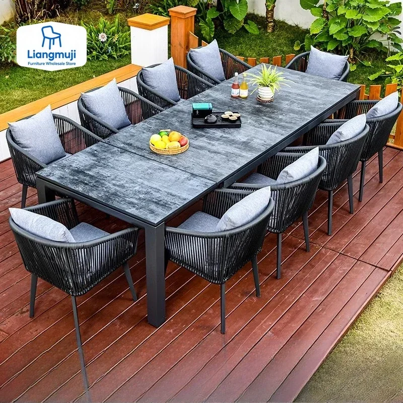Outdoor Furniture Garden Furniture Set, Outdoor Rattan-woven Garden Chairs, Table and Chair Set for 10 People outdoor patio