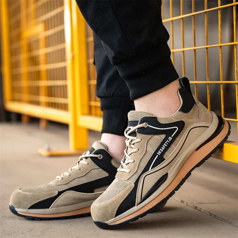 Herren-Sicherheitsschuhe mit Stahlkappe, durchtrittsichere Arbeitsschuhe, rutschfeste Arbeitssicherheitsstiefel, atmungsaktive Sicherheitsschuhe Image