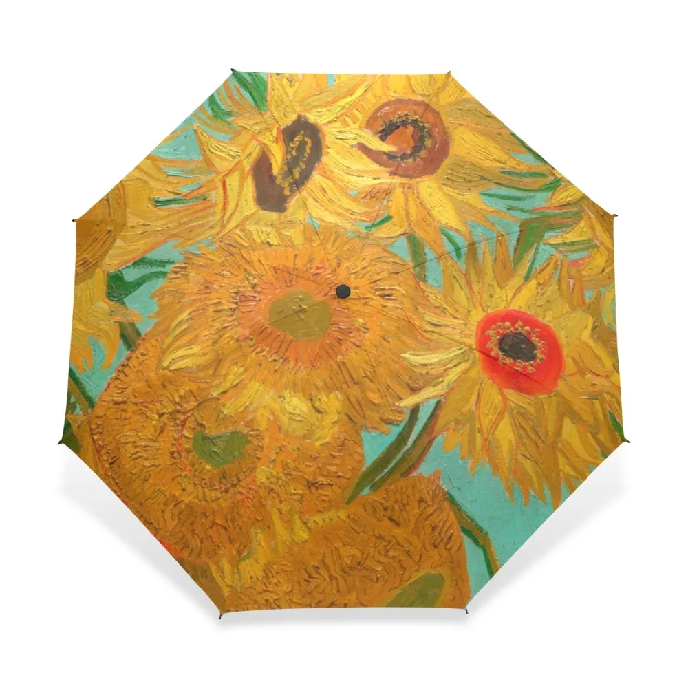 Van Gogh girasoli pittura a olio sole pioggia ombrello femminile tre pieghevoli ombrello automatico antivento per uomo amante della pittura