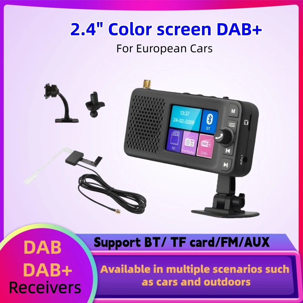 2,4-Zoll-Universal-DAB/DAB+-Empfänger mit Farbdisplay für europäische Autos, unterstützt BT5.0, TF-Karte, FM, AUX, FM-Radio, Ein-Klick-Modusumschaltung Image