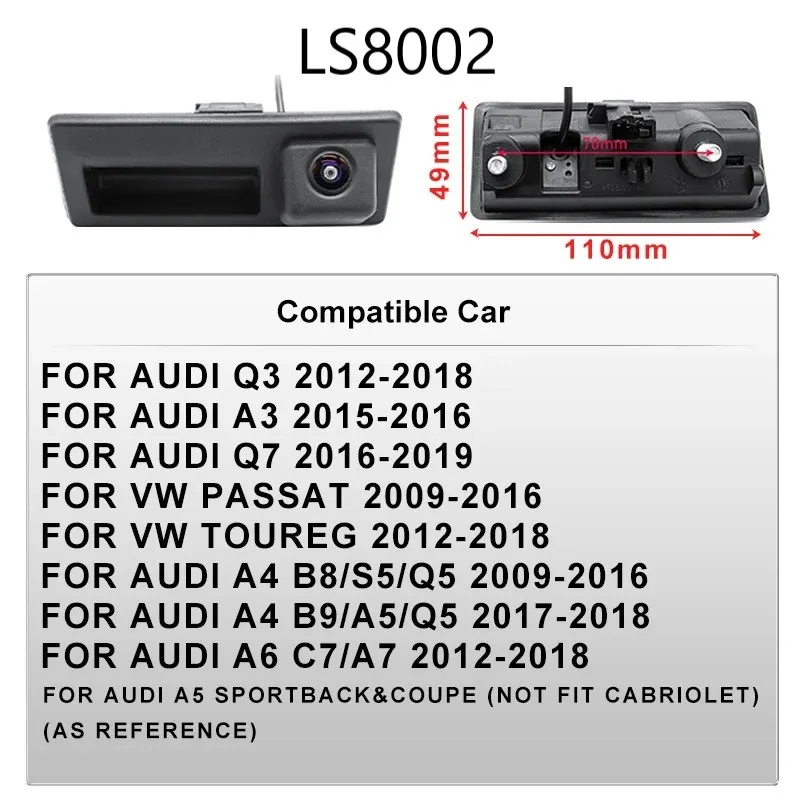 Caméra de recul AHD 720P pour Audi A3/S3/RS3 (8P) 2012~2018 Audi A4 B8 Q3 Q5 A5 A8 S5 A3 A6 C7 A7