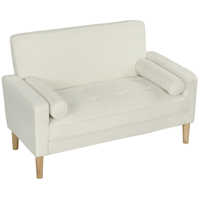 OKWISH 2-Sitzer-Sofa Polyester Cremeweiß 130x74,5x82 cm mit Kautschukholzbeinen und getufteten Details Image