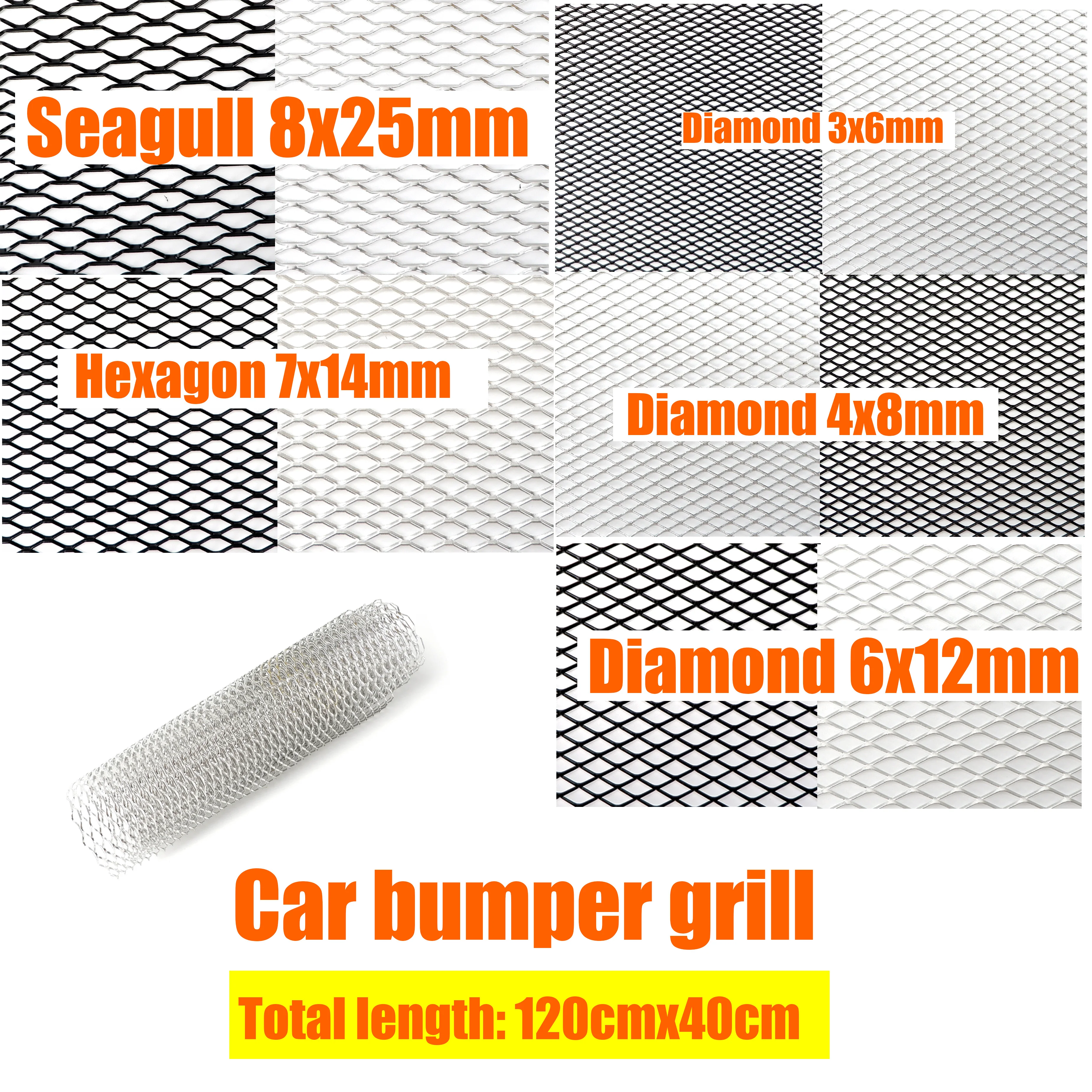 120 cm x 40 cm Aluminium Racing Car Truck Bumper Grille Grill Mesh Net Vent Black Silver Tuning Universal Image