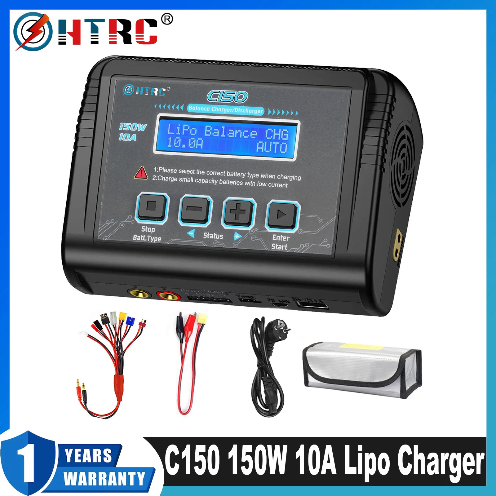 HTRC C150 RC Ladegerät Balancer AC/DC 150 W 10 A Batterieentlader für LiPo LiHV LiFe Lilon NiCd NiMh Pb Batteri + 8 in 1 Kabel Image