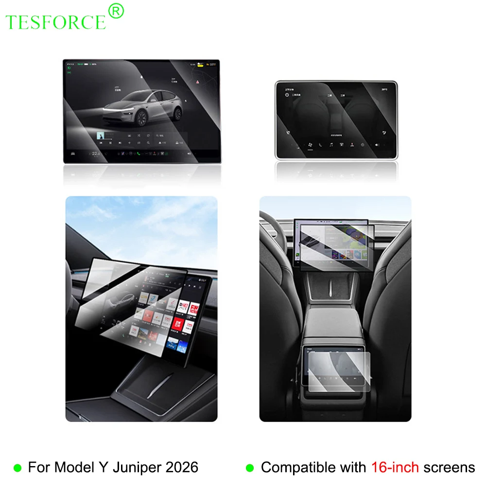 Für Tesla Model Y Juniper 2026 16-Zoll HD Gehärteter Glasfilm Navigationsdisplay-Schutzfolie für Zentralsteuerung und Hinteres Display Image