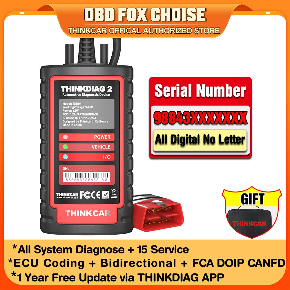 ThinkDiag 2 ALLE Software 1 Jahr Kostenloses Update Auto-Diagnosetool unterstützt CAN FD ECU-Codierung Aktiver Test 16 Reset-OBD2-Scanner Image