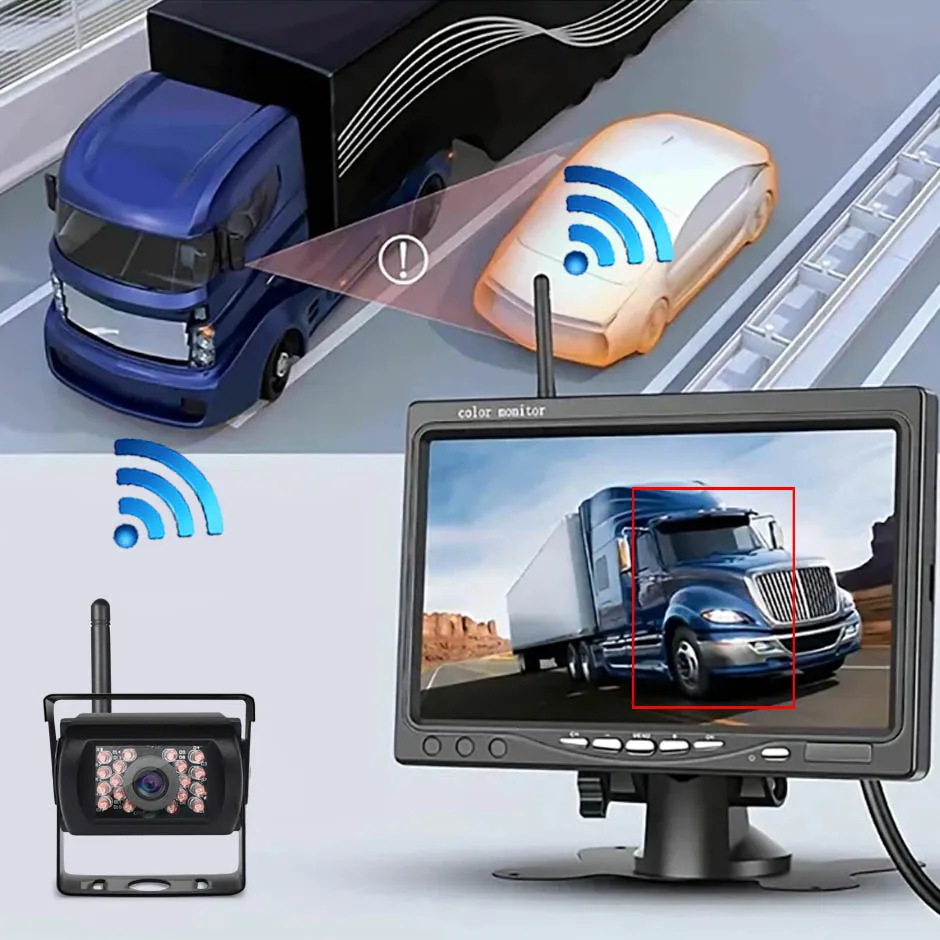 Drahtlose Rückfahrkamera, Rückfahrkamera, BSD, 7-Zoll-Monitor, AHD1080P, für LKW, Bus, Wohnmobil, Wohnmobil, Anhänger, Bagger, Pickup Image