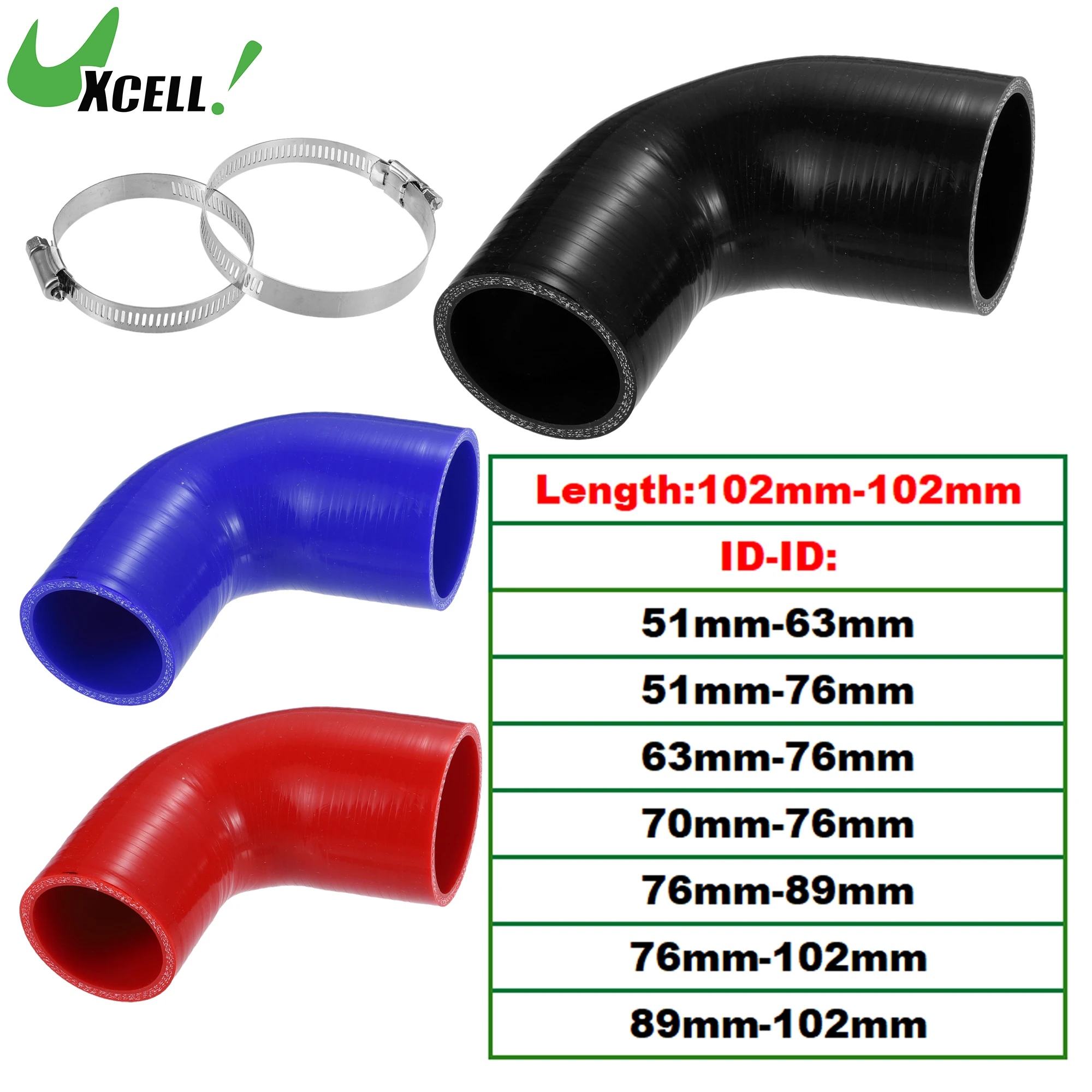 UXCELL 51 mm ID auf 63 mm ID 51 mm ID auf 76 mm ID Universal 90 Grad Winkel Silikon Schlauchkupplung Turbo Ladeluftkühler Ansaugrohr Image