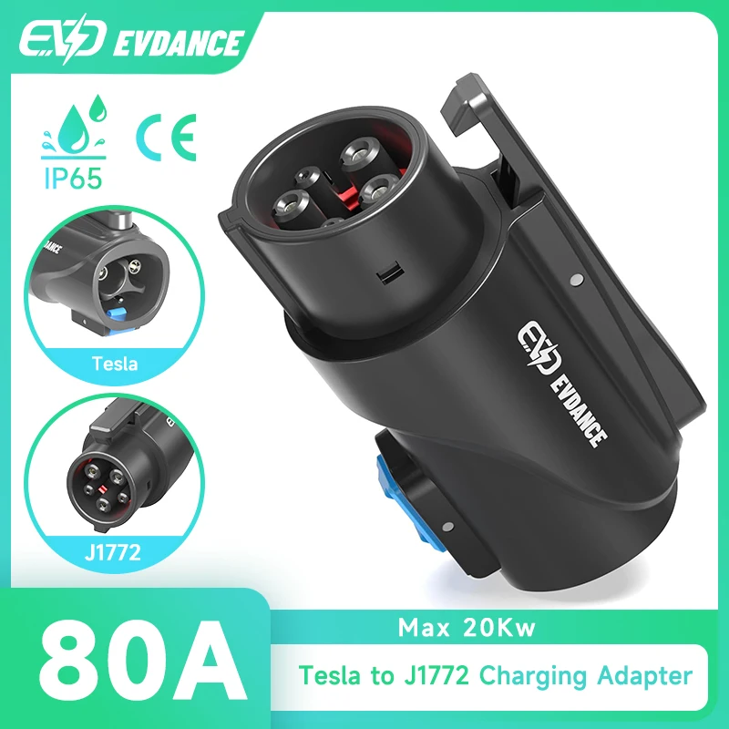 EVDANCE Ladeadapter für Tesla zu J1772 80A 250V 20kW Hochleistungs-Schnellladegerät für Elektrofahrzeuge NACS zu J1772 Adapter Image