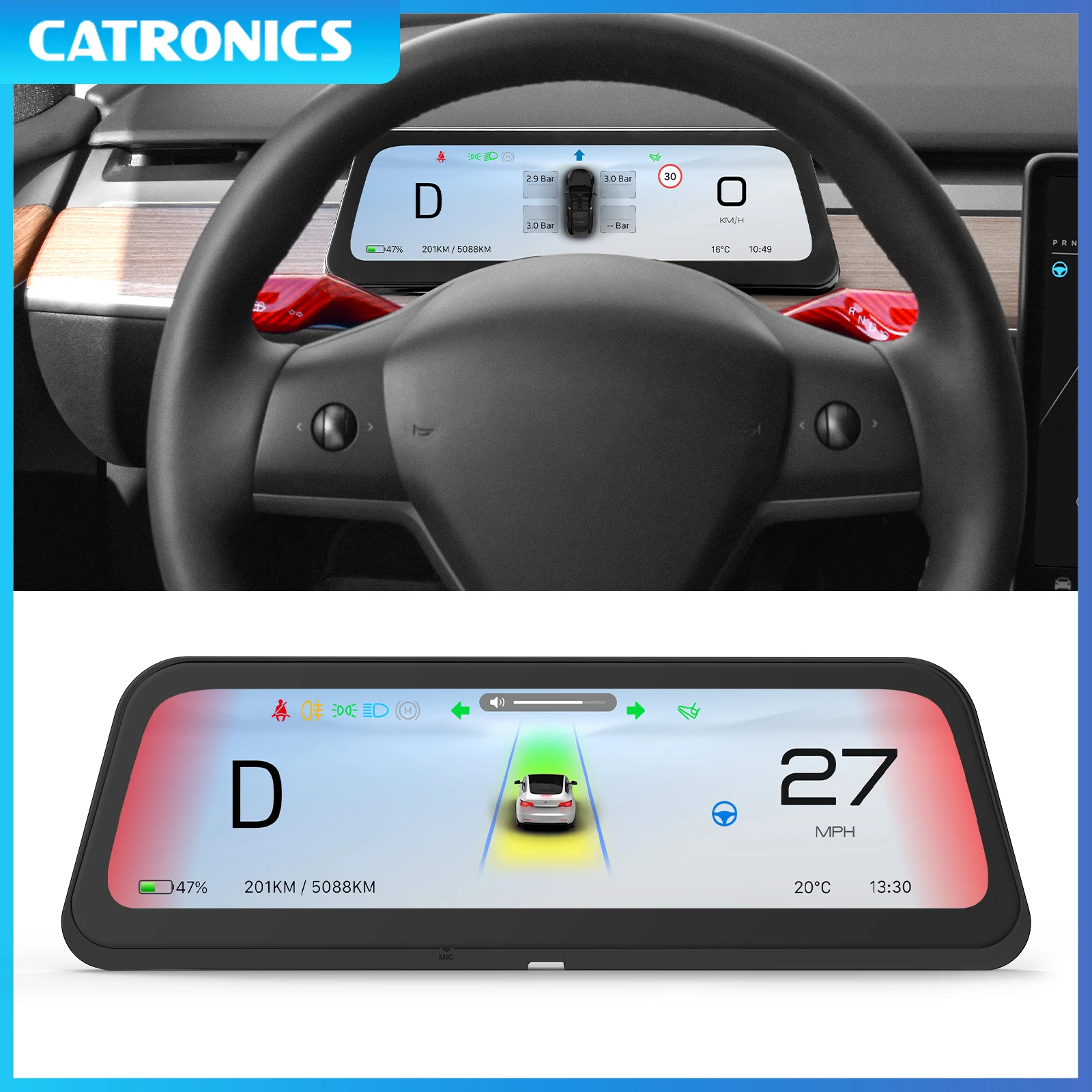 2025 NEU 9,6-Zoll-Head-Up-Display für Tesla HUD für Modell 3 2016–2023 Y 2020–2024, 5 Minuten, schnelle Installation, Carplay, Android AUTO Image
