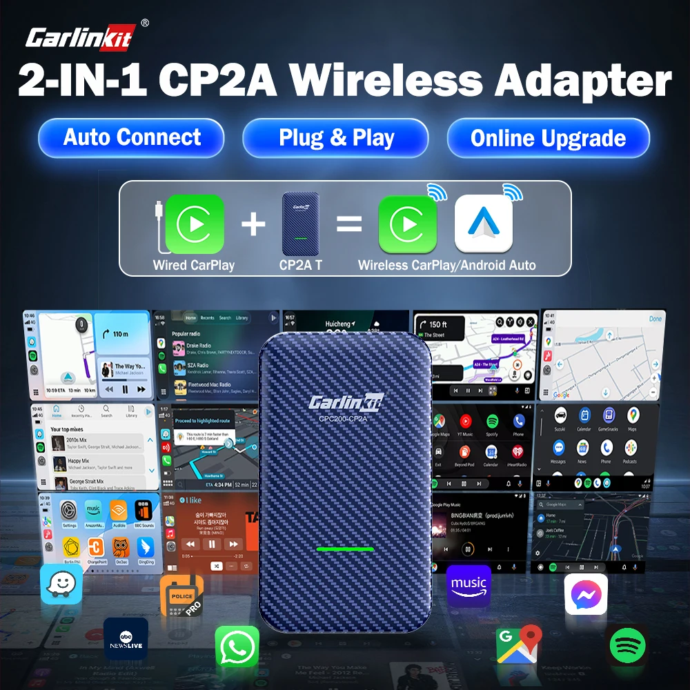 CarlinKit 2-in-1 kabelloser Android Auto CarPlay-Adapter Online-Upgrade 2,4 G und 5 GHz WiFi Bluetooth Auto Connect Phone Plug and Play Image