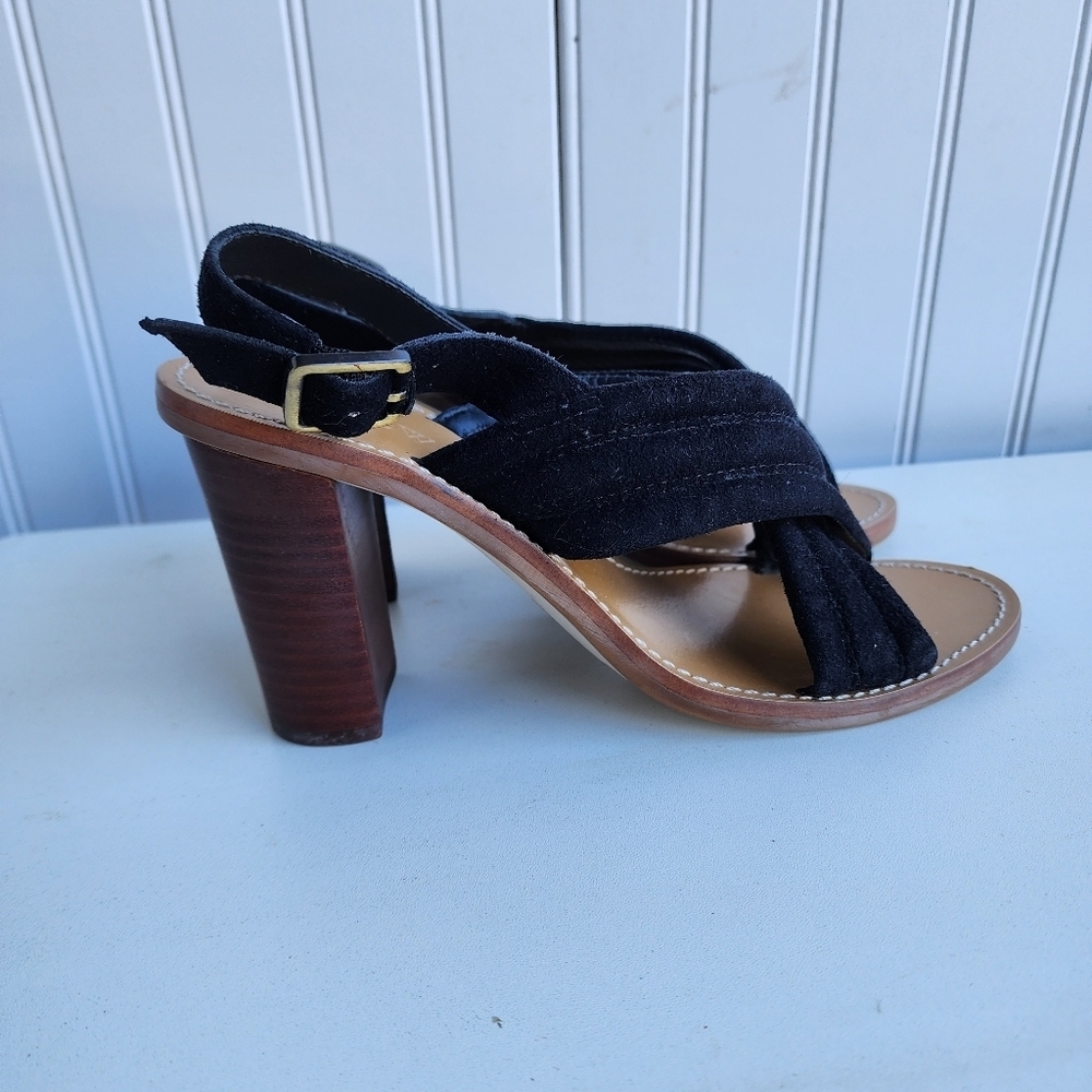 J. Crew Shoes | J Crew Womens Black Suede Leather Criss Cross Block Heels Sandals Shoes Sz 7.5 | Color: Black/Brown | Size: 7.5