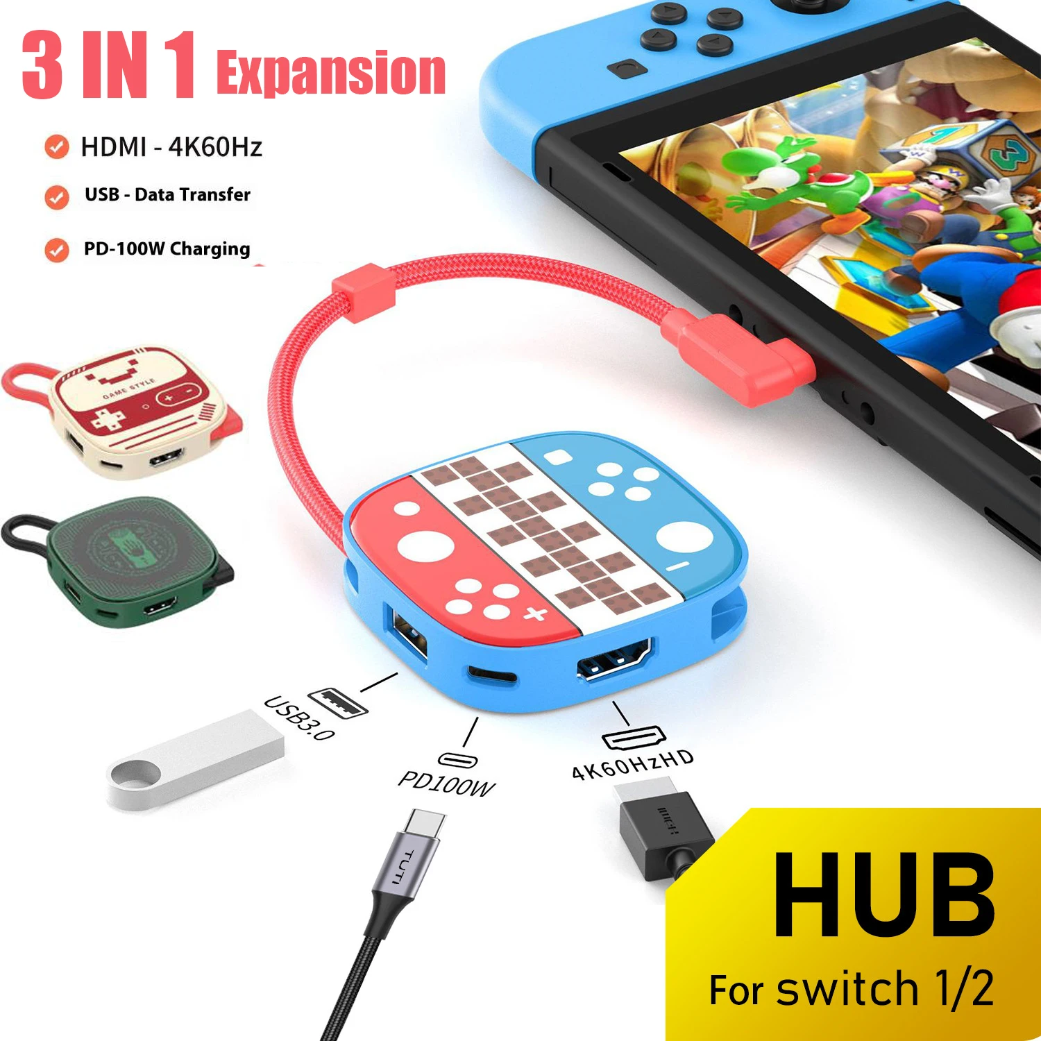 3IN1 für Switch 2 tragbare Dockingstation mit 4K60Hz HDMI USB 3.0 Port und PD-Aufladung für Nintendo Switch2 TV-Bildschirmserweiterung Image