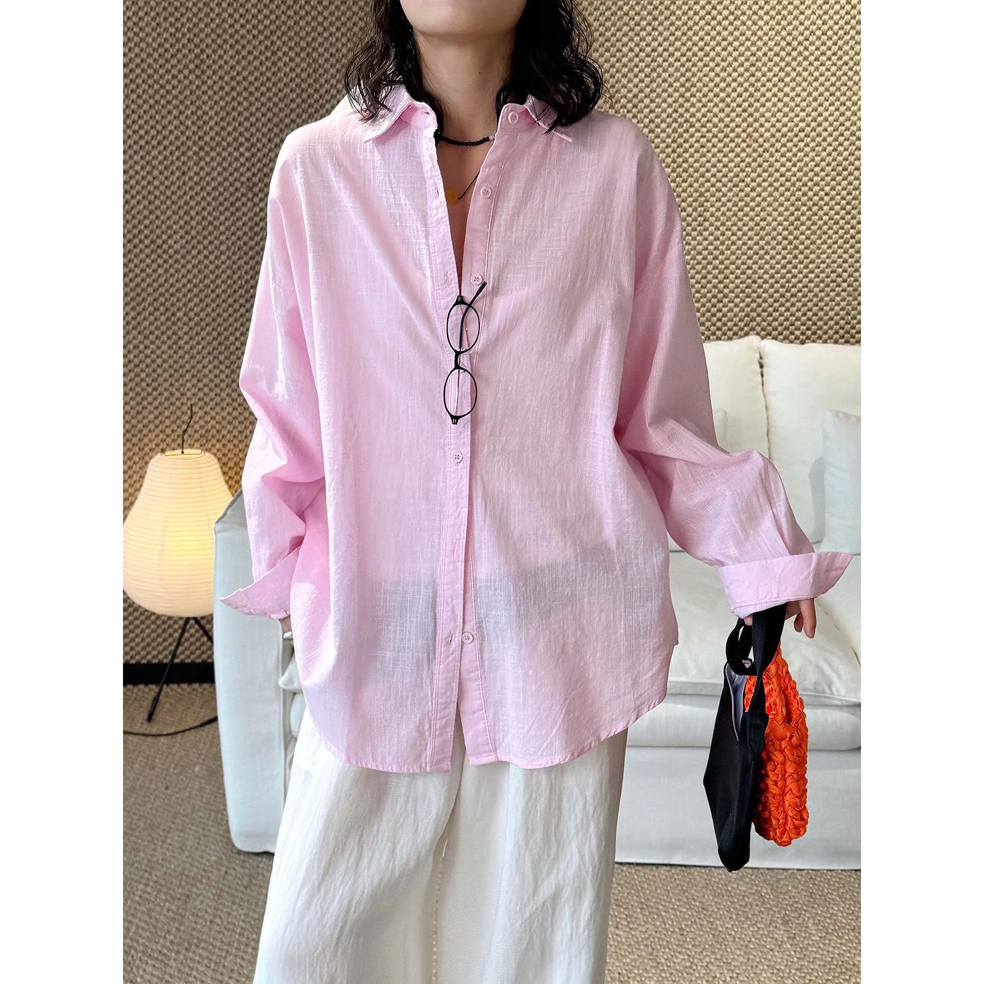 Camicette Estive da Donna 2026 con Colletto Rovesciato e Maniche Lunghe in Cotone e Lino, Camicie Bianche per Abbigliamento Casual Femminile