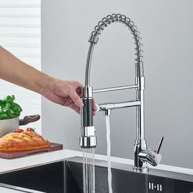 Rubinetto estraibile per lavello da cucina, beccuccio girevole a doppia direzione, rubinetto miscelatore da cucina, rubinetto miscelatore acqua calda e fredda, multifunzione
