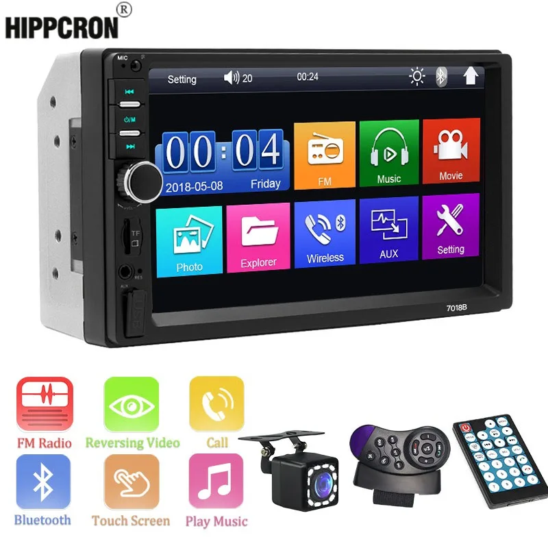 Ricevitore stereo Hippcron 2 din con Carplay cablato e Android Auto, autoradio da 7 pollici, lettore multimediale audio Mp5, FM, USB, BT, scheda TF