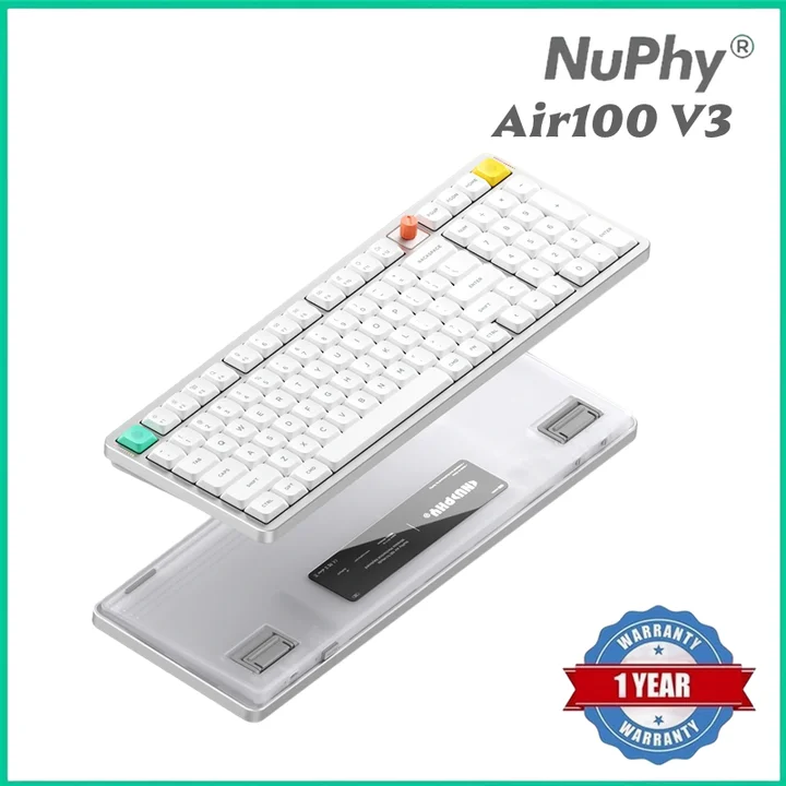 NuPhy Air100 V3 Tastiera Meccanica Wireless Bluetooth Hot Swappable 100 Tasti 100% Personalizzabile a Basso Profilo con Manopola RGB