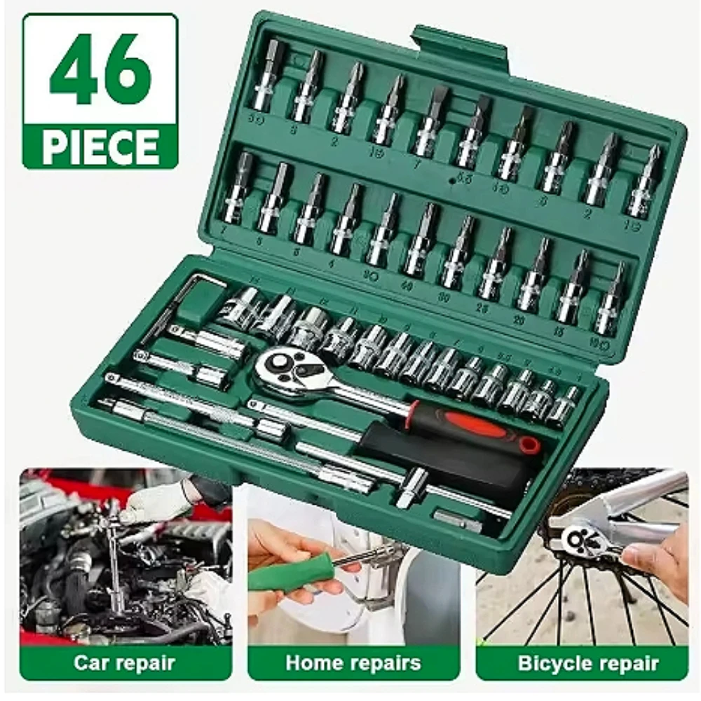 46 Teile/satz Steckschlüssel Kit Ratsche Schraubendreher Drehmomentschlüssel Kombination Werkzeug Auto Auto Motorrad Reparatur Set Mechaniker Werkzeuge