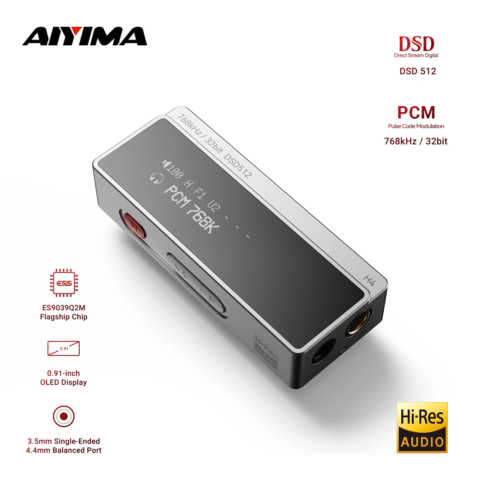 AIYIMA H4 HIFI Tragbarer Kopfhörerverstärker USB DAC AMP ES9069Q PCM768 DSD512 4,4 mm symmetrischer/3,5 mm Klinkenausgang OLED-Display Image