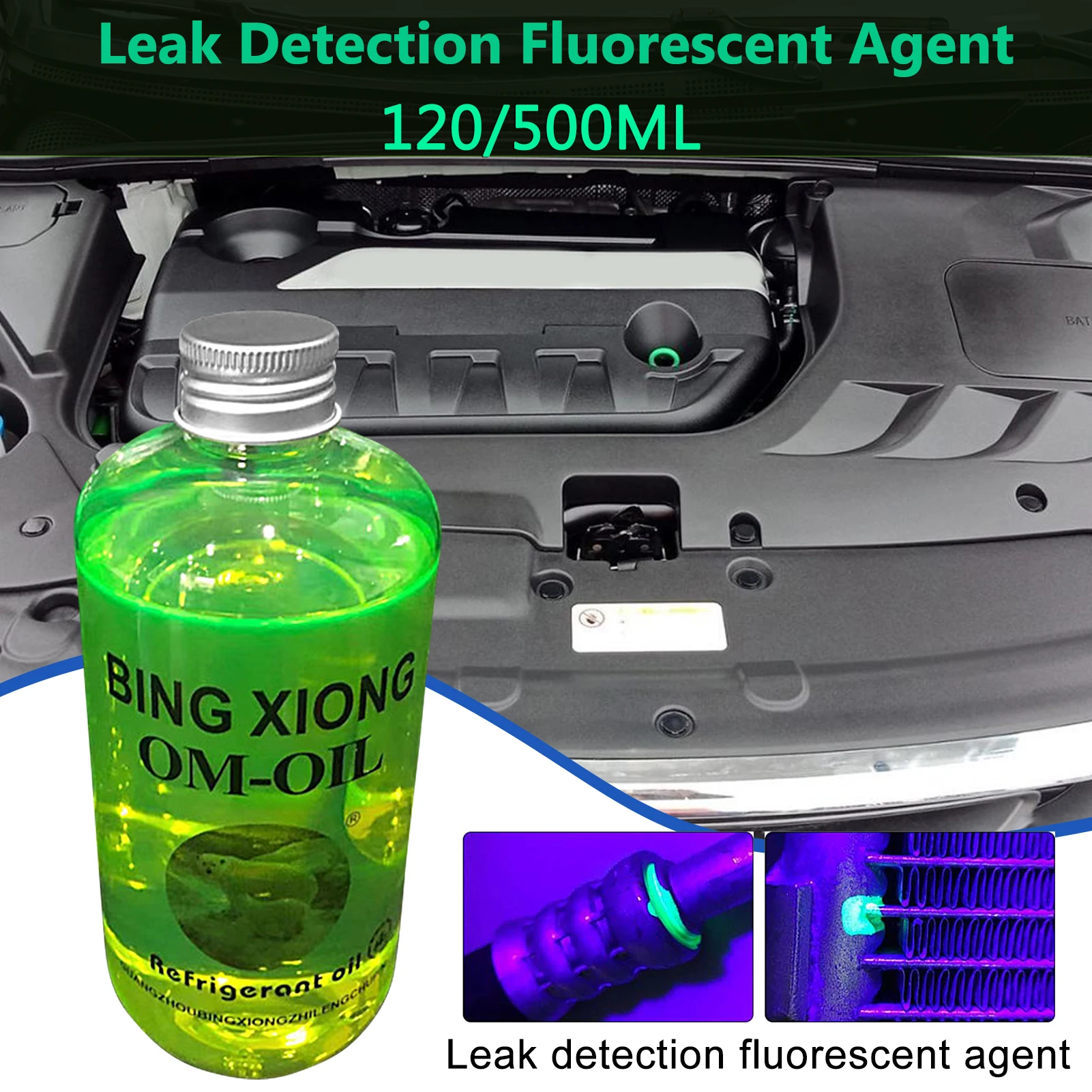 Universeller A/C-Fluoreszenz-Leckerkennungsfarbstoff, robuste Flüssigkeit für AC-Kältemittelöl im Auto, 500 ml, umweltfreundliche Null-Leck-Lösung Image